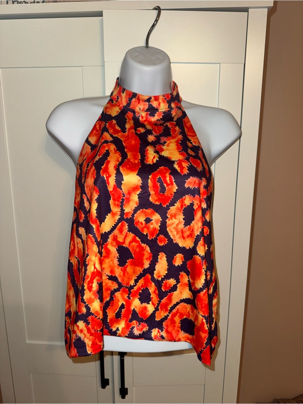 Bright Orange Leopard Halter Top - Unbranded